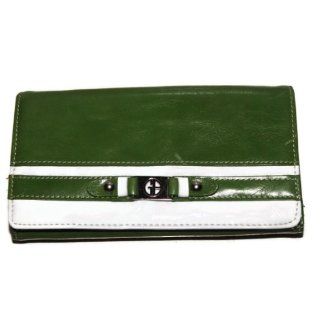 Giani Bernini Glazed Leather Clutch Wallet ~ Green/White In Color