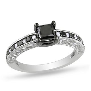 Miadora Sterling Silver 1ct TDW Black and White Diamond Ring