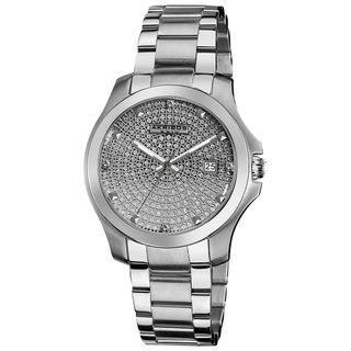 Akribos XXIV Mens Stainless Steel Crystal Pave Bracelet Watch