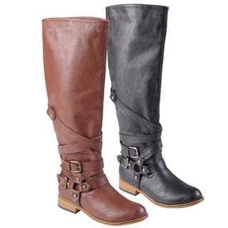 Journee Collection Womens Joy Buckle Detail Round Toe Tall Boots