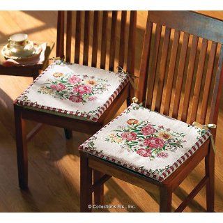 2 Floral Print with Striped Edge Chair Pads Set