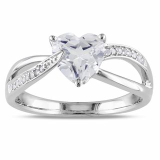 Miadora Sterling Silver White Sapphire and Diamond Heart Ring (H I, I2