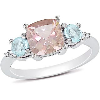 Miadora Sterling Silver 2 1/4ct TGW Morganite, Blue Topaz and Diamond