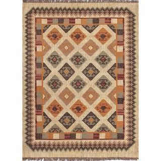 Handmade Flat Weave Tribal Multicolor Jute Rug (5 x 8)