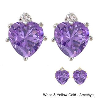 10k Gold Gemstone and Diamond Birthstone Heart Earrings