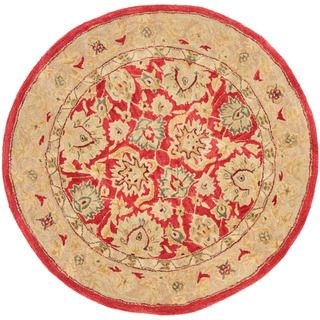 Handmade Mahal Ancestry Red/ Ivory Wool Rug (4 Round)