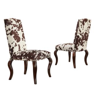 Lorell Brown Cow Hide Nailhead Upholstered Traditional Dining Chair