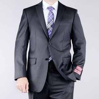 Mantoni Mens Classic Fit Multi Striped Black 2 button Wool Suit