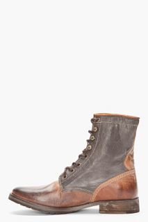 Diesel Brown Worn Leather Dot Boots for men