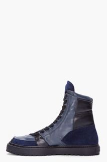 KRISVANASSCHE Blue Leather Hiking Sneakers for men