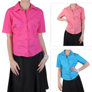 Journee Collection Womens Button up Short sleeve Blouse