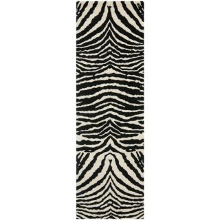 Handmade Zebra Ivory/ Black New Zealand Wool Rug (26 x 12)