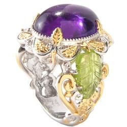 Michael Valitutti Two tone Amethyst and Peridot Leaf Ring