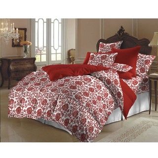 Red and White Flower Brocade Queen size Duvet Cover Set (India