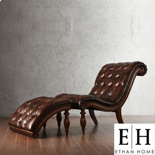 ETHAN HOME Bellagio Classic Brown Bonded Leather Tufted Chaise with