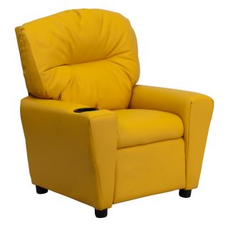 Flash Furniture Contemporary Yellow Vinyl Kids Recliner with Cup