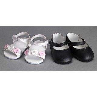 School Doll Shoes Set with White Sandals and Black Mary Janes   Fits