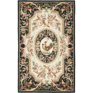 Hand hooked Rooster Ivory/ Black Wool Rug (53 x 83)