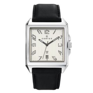 Certus Paris Mens Silver Textured Dial Leather Date Watch MSRP $130