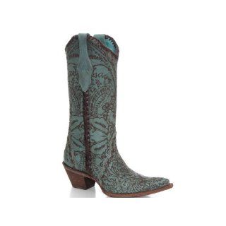 Corral Womens C1060 Boots Turquoise Engraved Lace Tube