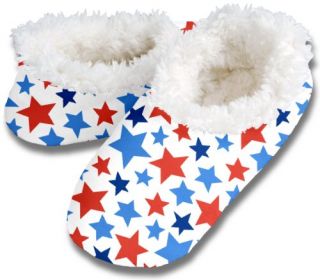 Womens Fleece Lined Footies, Red White & Blue Stars, X Large Shoes
