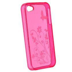 Hot Pink/ Flower Butterfly TPU Rubber Case for Apple iPhone 4