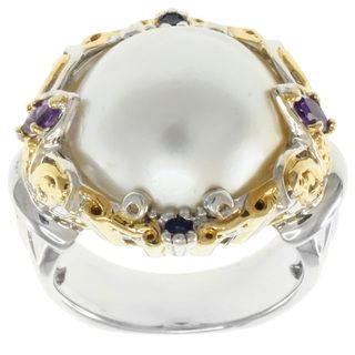 Michael Valitutti Two Tone Mabe Pearl and Amethyst Ring