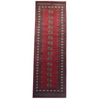 Pakistani Hand knotted Bokhara Red/ Ivory Wool Runner (28 x 8