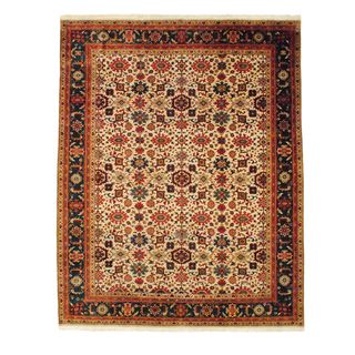 Indo Hand knotted Mahal Ivory Wool Rug (91 x 115)