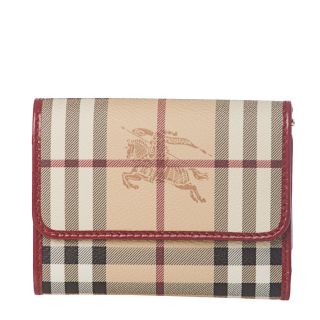 Burberry Haymarket Check Red Leather Bi fold Wallet