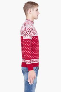 White Mountaineering Red Nordic Pattern Knit Sweater for men