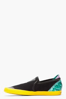 Y 3 Black And Yellow Slip On Wading Shoes for men