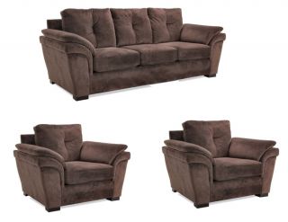 Velvet Chocolate Fabric Sofa with Two Chairs
