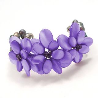 Genuine Purple MOP Shell Cluster Flower Cuff Bracelet (Thailand