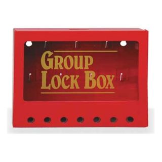 Brady 105714 Group Lockout Box, 7 Locks Max, Red