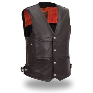 First Classics Mens Deep Pocket Black Naked Leather Vest