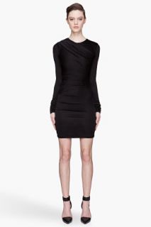 T By Alexander Wang Black Glossy Double Drape Jersey Dress for women