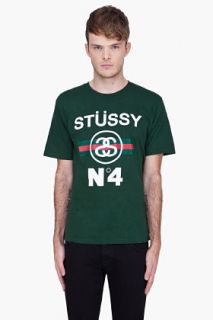 Stussy Green No. 4 Stripe Print T shirt for men