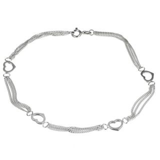 Sterling Essentials Sterling Silver 10 inch Triple Curb Link Heart