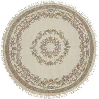 Hand knotted Ivory Wool Aubusson Rug (8 Round)