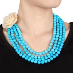 Four Strand Turquoise Bead and White Rose Necklace