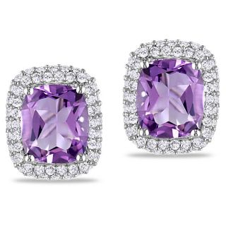 Miadora Sterling Silver Amethyst and Created White Sapphire Earrings