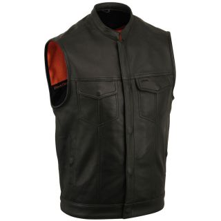 First Classics Mens Black Leather One Panel Concealment Vest
