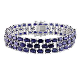 Sterling Silver Created Blue Sapphire Bracelet, 7