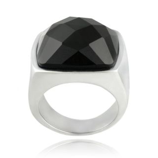 Glitzy Rocks Stainless Steel Bold Faceted Square Onyx Ring Today $14