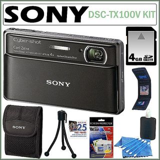 Sony Cybershot DSC TX100V 16.2MP Black Digital Camera with 4GB Kit