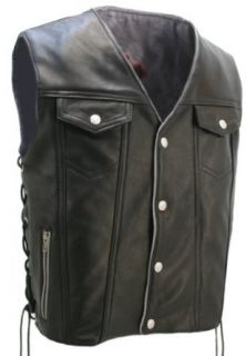 Mens Denim Style Leather Vest with Reflective Trim
