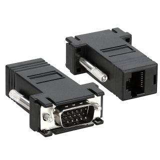 Black VGA Extender to RJ45 Adapter with Connectors (Set of Two)