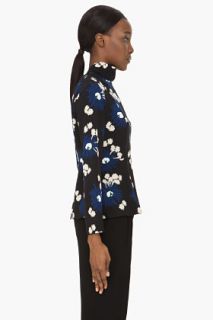 Marni Black Floral Slit front Silk Blouse for women