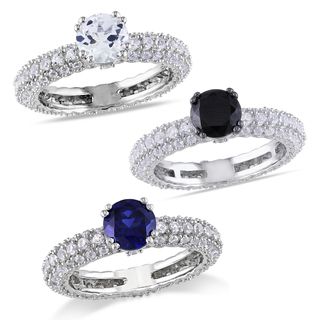 Miadora Sterling Silver Black Spinel or Sapphire Engagement Ring